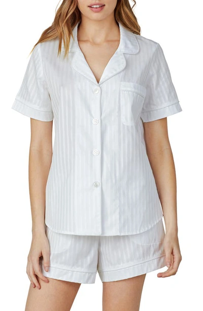 Shop Bedhead Pajamas 3d Stripe Organic Cotton Sateen Short Pajamas In White