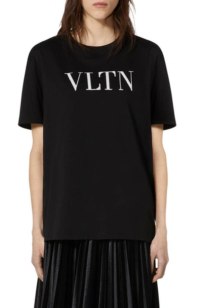 Shop Valentino Velvet Logo T-shirt In Nero/ Bianco