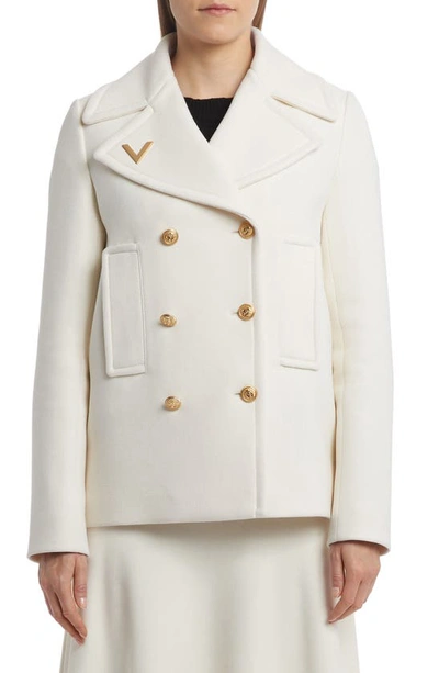 Shop Valentino Fitted Wool Peacoat In Avorio