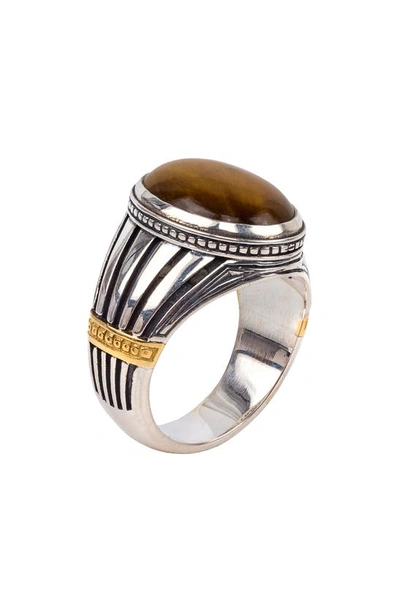 Shop Konstantino Tiger's Eye Ring In Silver/ Gold/ Tiger Eye