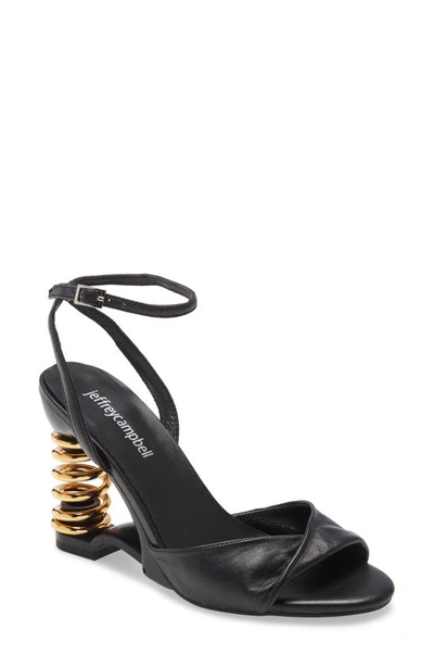 Shop Jeffrey Campbell Sprung Spring Heel Sandal In Black/ Gold Leather