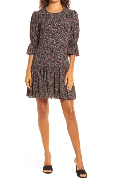 Shop Black Halo Gabby Puff Sleeve Floral Minidress In Spring Oasis