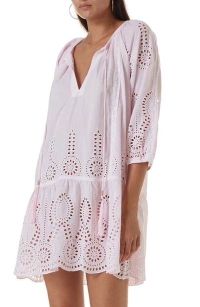 Shop Melissa Odabash Ashley Eyelet Detail Cotton Cover-up Tunic In Blush