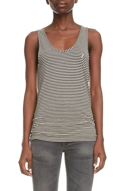 Shop Saint Laurent Stripe Tank In Natural/ Noir