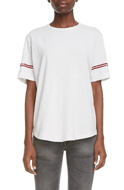 Shop Saint Laurent Stripe Sleeve T-shirt In Dirty Ecru/ Bordeaux