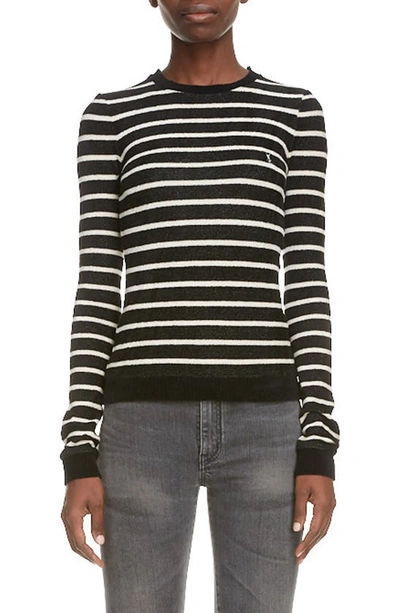 Shop Saint Laurent Stripe Sweater In Noir/ Natural