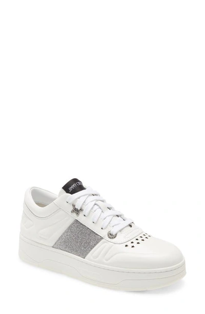 Shop Jimmy Choo Hawaii Lace-up Sneaker In White/ Silver