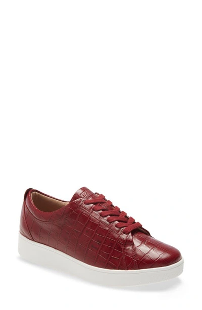 Shop Fitflop Rally Croc Embossed Leather Sneaker In Maroon Leather