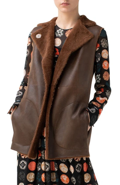 Shop Akris Punto Reversible Lambskin Leather & Genuine Shearling Gilet In Wood