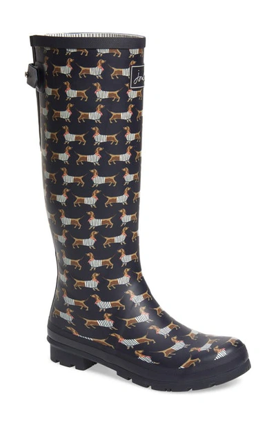Shop Joules 'welly' Print Rain Boot In Navy Sausage Dog