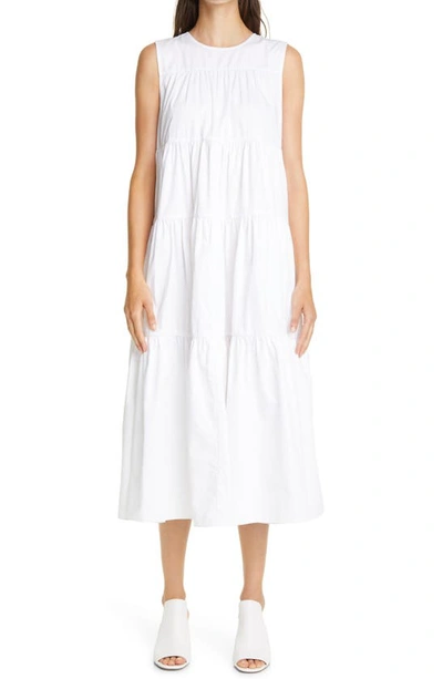 Shop Co Tiered Tton Midi Dress In White