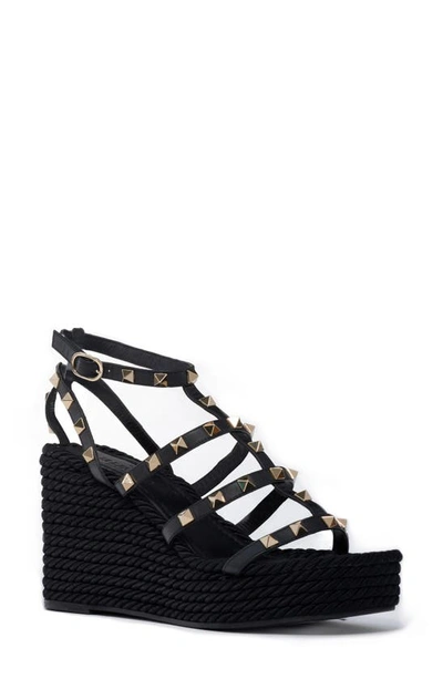 Shop Valentino Torchon Rockstud Platform Wedge Sandal In Black