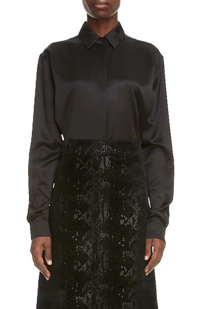 Shop Saint Laurent Silk Satin Shirt In Noir