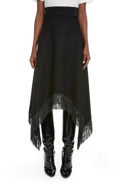 Shop Saint Laurent Fringe Shark Bite Hem Wool & Cashmere Skirt In Noir