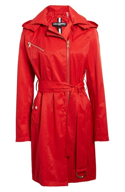 Shop Karl Lagerfeld Asymmetrical Front Zip Trench Coat In Red