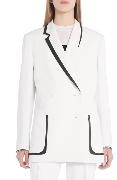 Shop Fendi Leather Trim Double Breasted Tux Blazer In White