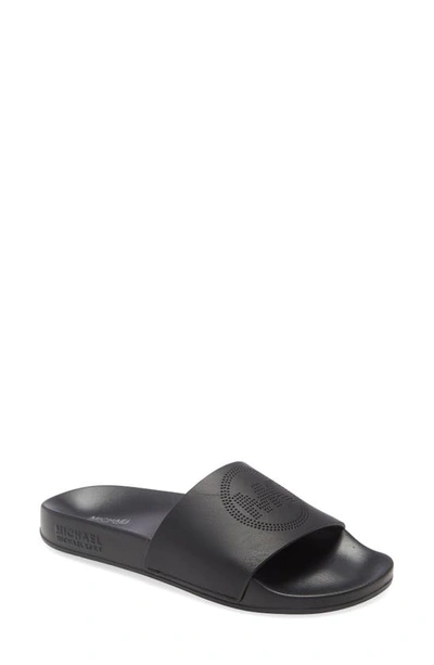 Shop Michael Michael Kors Gilmore Perforated Logo Slide Sandal In Black