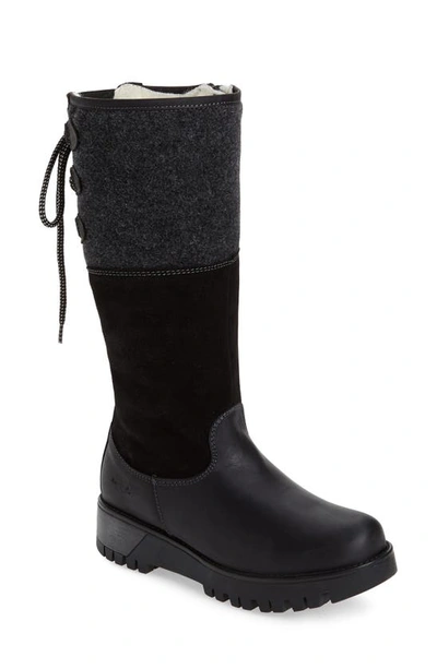 Shop Bos. & Co. Goose Primaloft® Waterproof Boiled Wool Mid Calf Boot In Black/ Black Leather