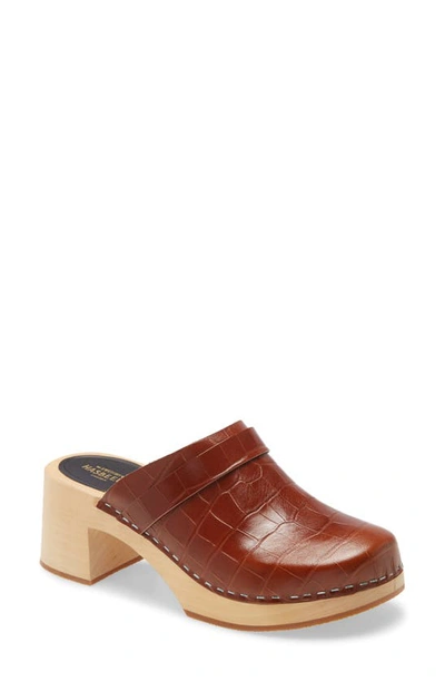 Shop Swedish Hasbeens Dagny Clog In Cognac Embossed Leather