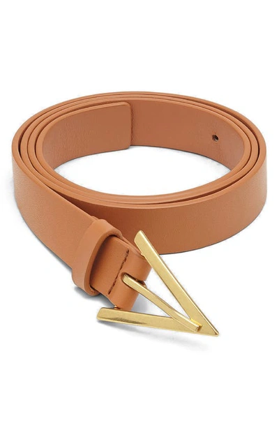 Shop Bottega Veneta Leather Belt In Clay/ Gold