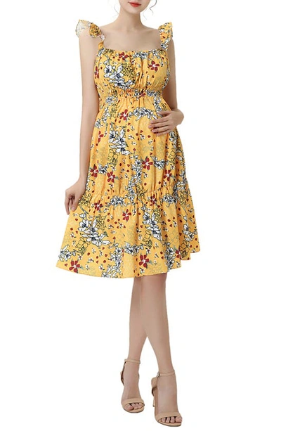 Shop Kimi And Kai Jamie Floral Ruffle Strap Maternity Sundress In Yellow