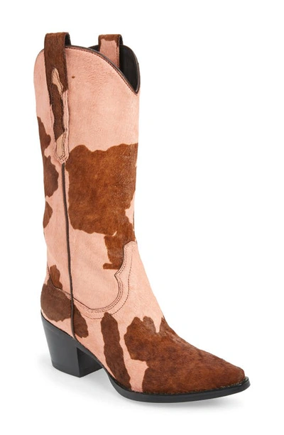 Shop Jeffrey Campbell Dagget Genuine Calf Hair Western Boot In Pink/ Brown Cow Calf Hair