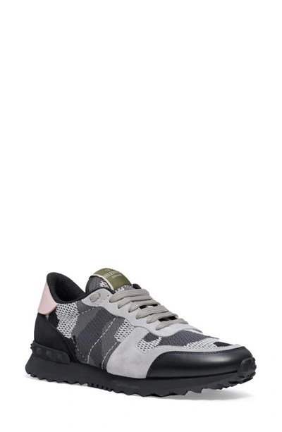 Shop Valentino New Rockrunner Sneaker In Grey/ Pink/ Green