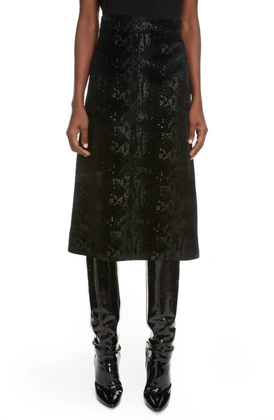 Shop Saint Laurent Snake Print Midi Skirt In Noir Brillant