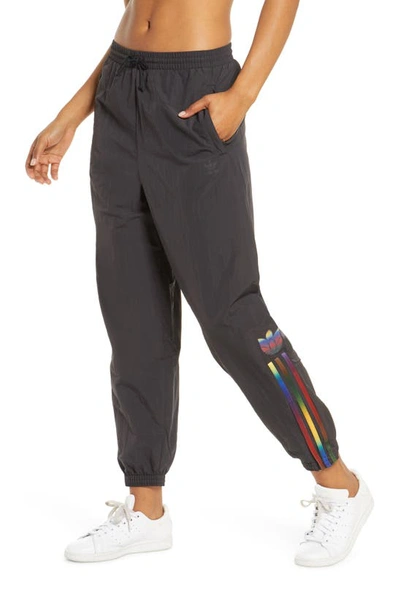 Shop Adidas Originals Rainbow Stripe Track Pants In Black
