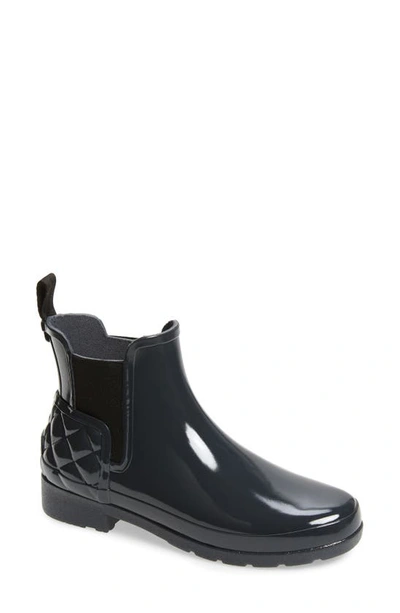 Shop Hunter Original Refined Quilted Gloss Chelsea Waterproof Boot In Dark Slate Rubber