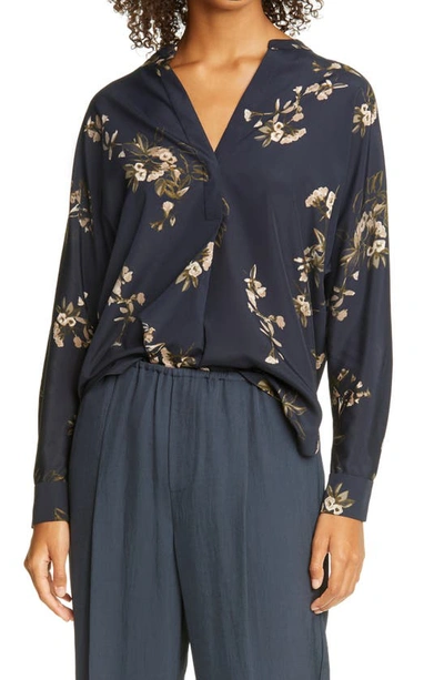 Shop Vince Painted Blooms Floral High/low Blouse In Coastal