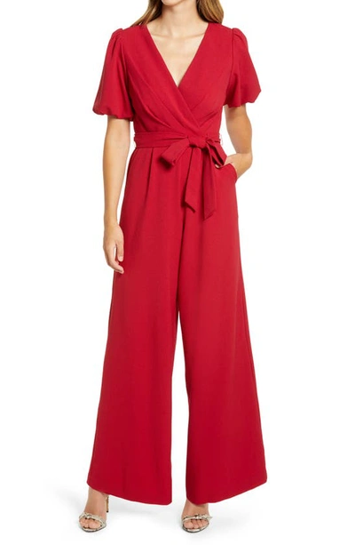 Shop Julia Jordan Puff Sleeve Jumpsuit In Red