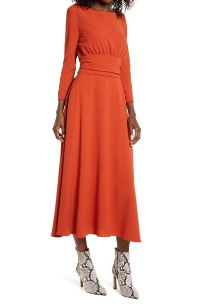 Shop Julia Jordan Three Quarter Sleeve Midi Dress In Burnt Orange