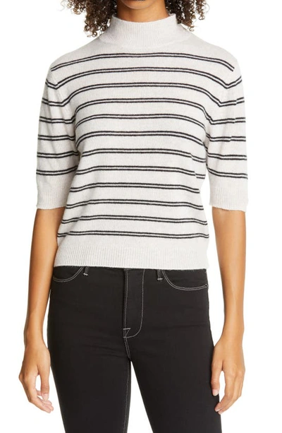 Shop Frame Stripe Wool & Cashmere Crop Sweater In Oatmeal Heather Multi