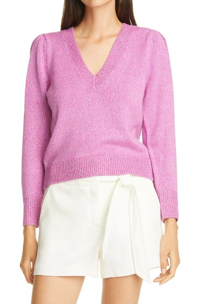 Shop Veronica Beard Kenia V-neck Merino Wool Blend Sweater In Pink