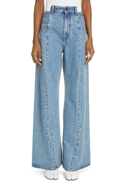 Shop Maison Margiela Décortiqué Wide Leg Jeans In Medium Blu Stone Wash