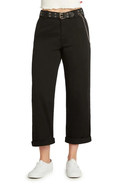 Shop Dickies Belted High Waist Roll Cuff Crop Pants In Black
