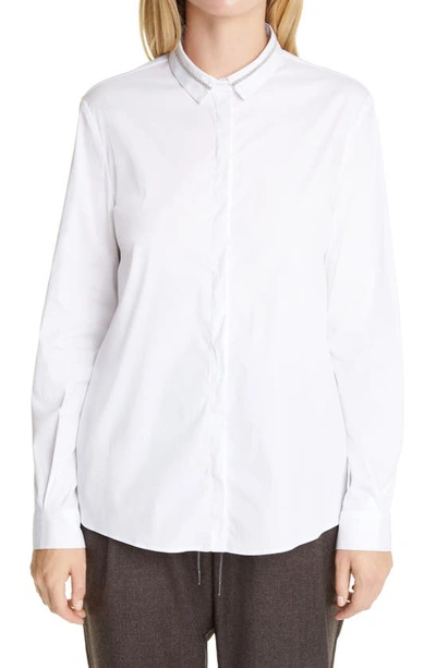 Shop Fabiana Filippi Embellished Collar Poplin Shirt In White