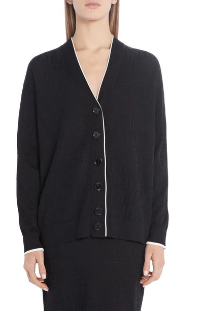 Shop Fendi Whisper Logo Jacquard Cotton Blend Cardigan In Black
