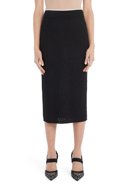 Shop Fendi Whisper Logo Jacquard Cotton Blend Midi Sweater Skirt In Black