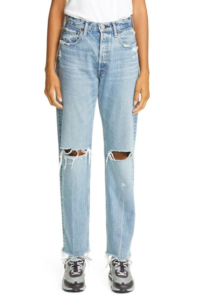 Shop Moussy Vintage Viola Ripped Straight Leg Jeans In Blue