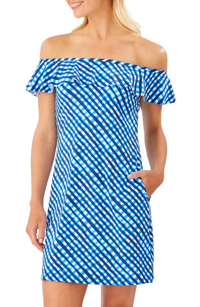 Shop Tommy Bahama Harbour Island Off The Shoulder Ruffle Spa Dress In Azure Blue