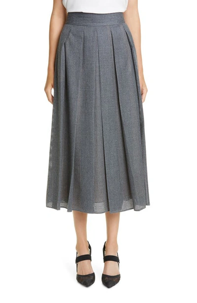 Shop Fendi Perforated Pleated Wool Skirt In Drum