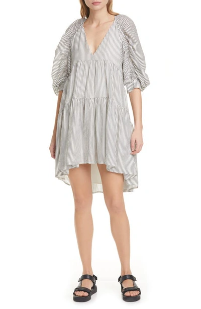 Shop Frame Stripe High/low Dress In Blanc Multi