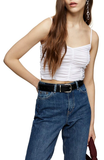 Shop Topshop Ruched Crop Camisole In White