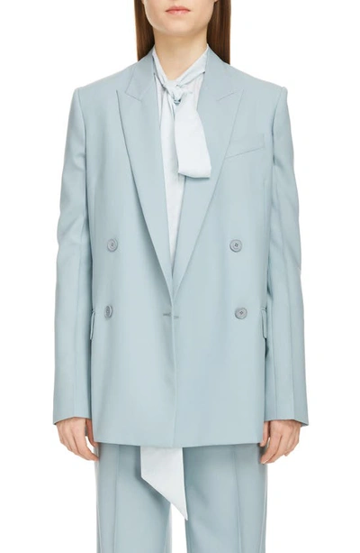 Shop Givenchy Double Breasted Summer Wool Blazer In Grey Blue