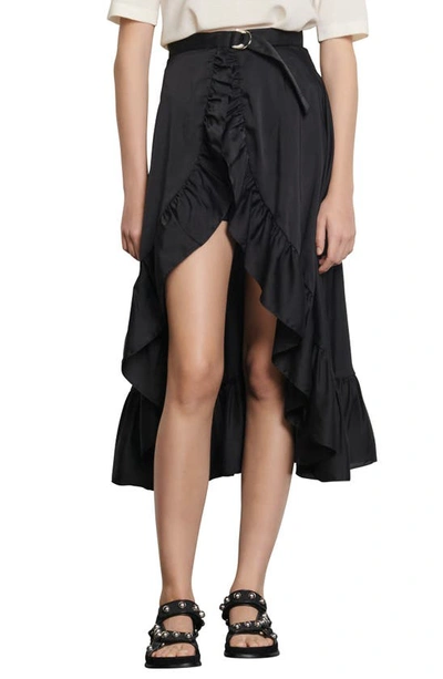 Shop Sandro Ruffle Wrap Skirt In Black
