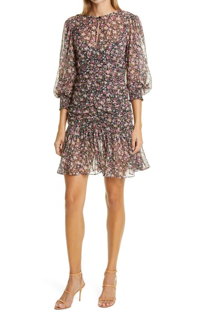 Shop Bytimo Floral Ruched Long Sleeve Chiffon Dress In Flowers