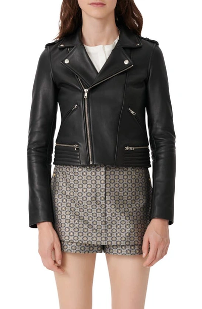 Maje Fitted Leather Biker Jacket In Black | ModeSens