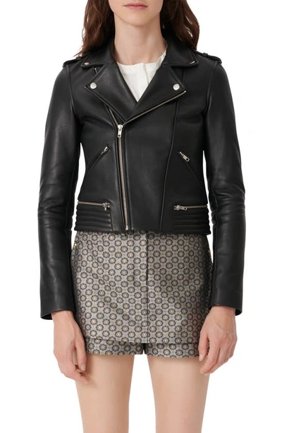 Shop Maje Leather Jacket In Black